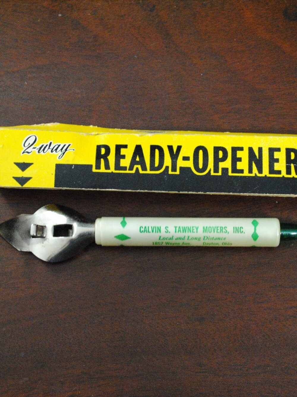Vintage Dayton, OH Calvin S. Tawney Movers Advertising Bottle Opener with Box